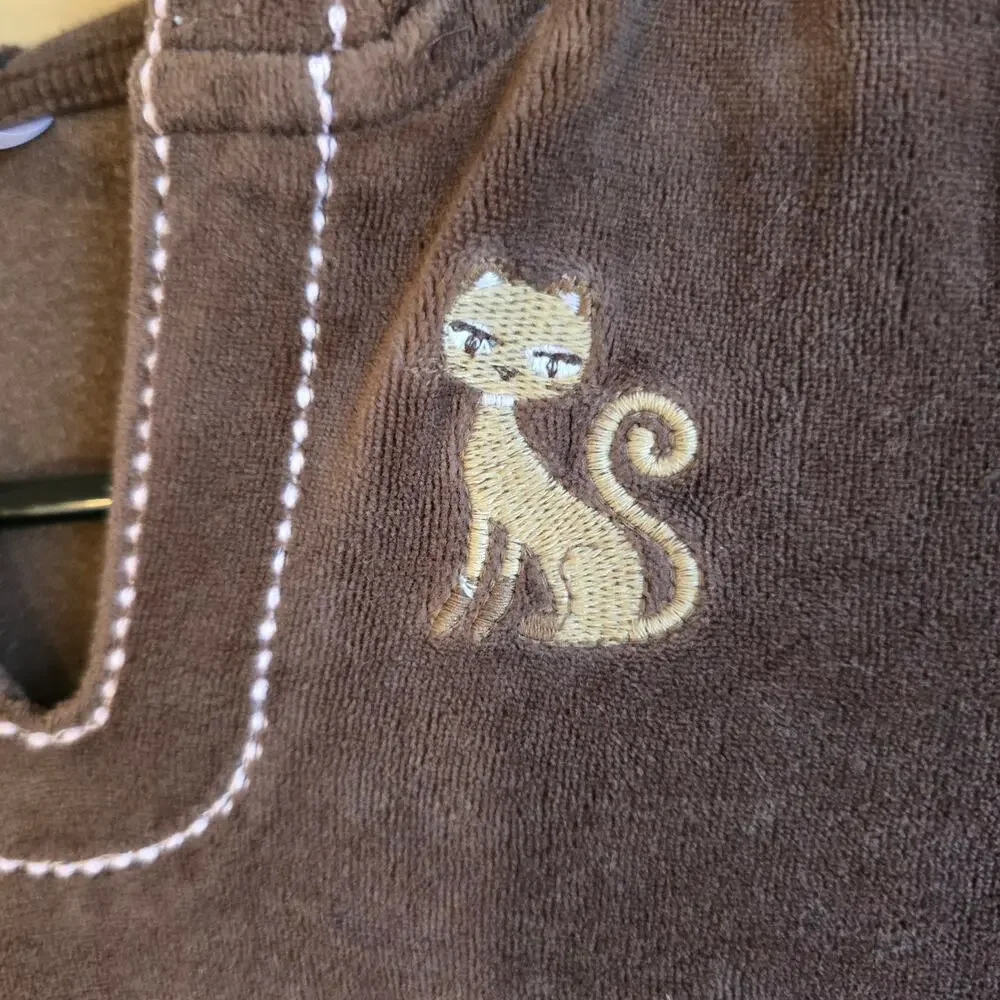 Gymboree brown veou velvet hooded pullover cat size 7 girls